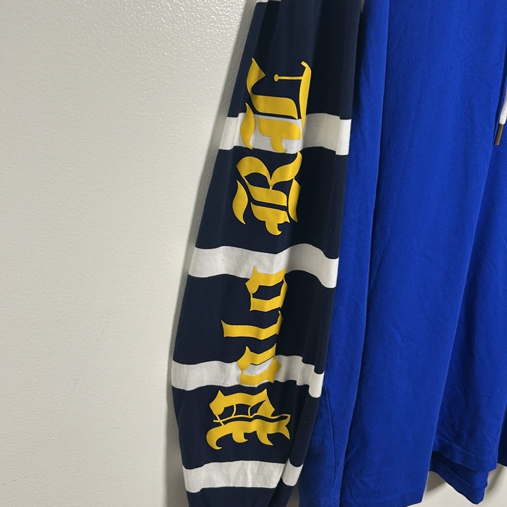 Polo Ralph Lauren Men’s Graphic Print Rugby Hoodie Royal Blue Striped Sleeves XL - Picture 6 of 15